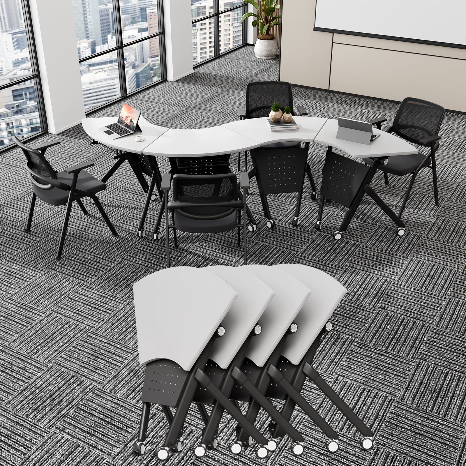 Combinable Table Conference Room Tables, Folding Conference Table with Wheels, Fan ...