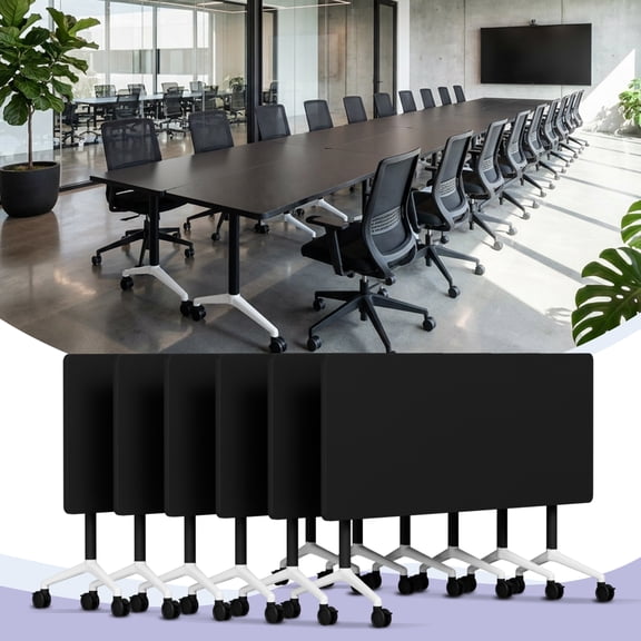 Conference Room Table Folding with Wheels Nesting Heavy Duty 47.2"L×23.6"W for Office Classroom Black, 6PCS
