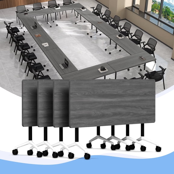 Conference Room Table Folding with Wheels Modern Nesting Heavy Duty 47.2"LĂ23.6"W for Office Classroom Grey, 4PCS