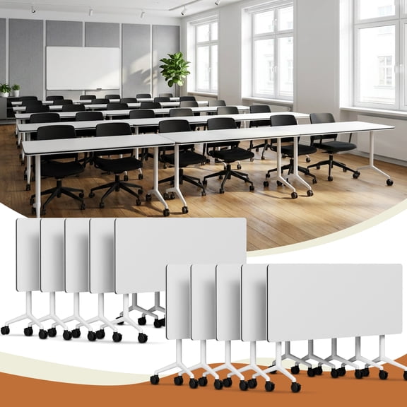 Conference Room Table Folding with Wheels Nesting Heavy Duty 47.2"L×23.6"W for Office Classroom White2, 10PCS