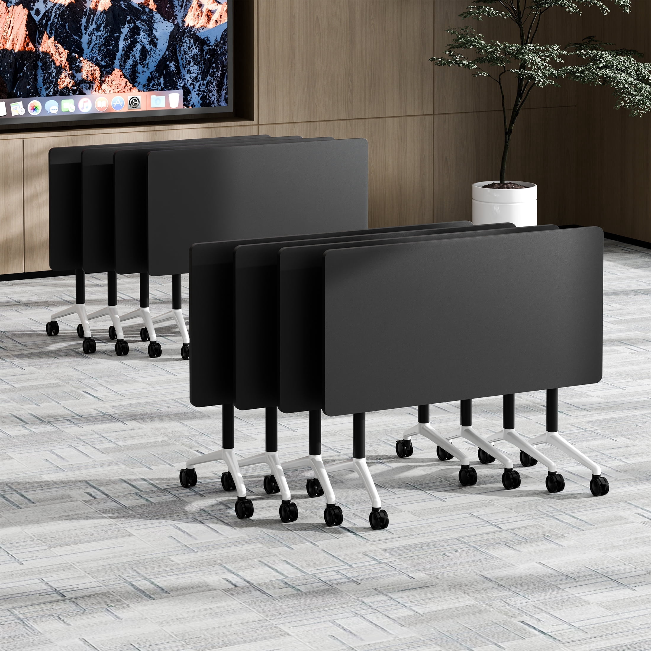 Conference Room Tables with Wheels 8PCS 70.9in Heavy Duty Foldable ...
