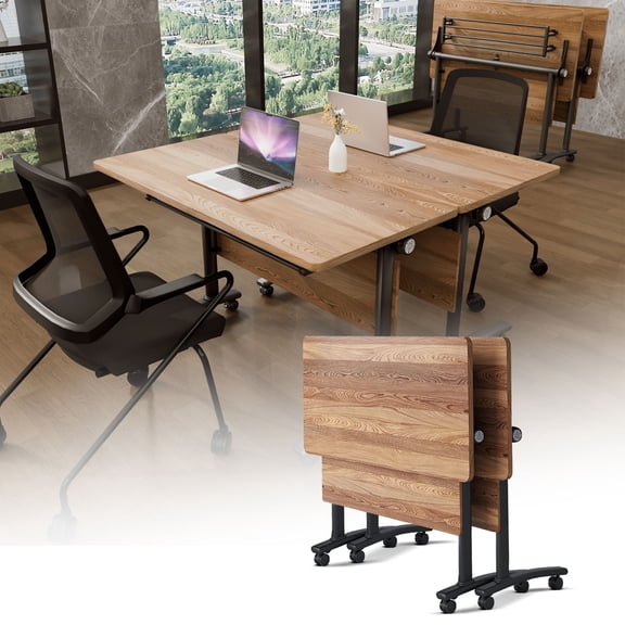 Conference Room Tables with Wheels Mobile Folding Training Table Modular Meeting Tables for Office Conference Room (2,White Walnut,47in)