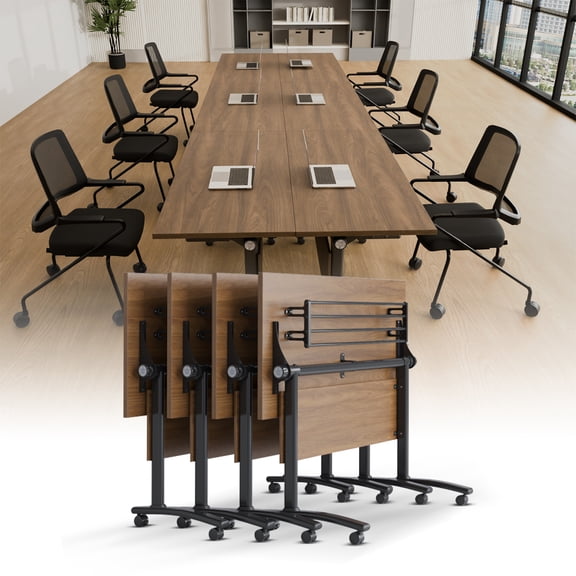 Conference Room Tables with Wheels Mobile Folding Training Table Modular Meeting Tables for Office Conference Room (6,Walnut,55in)