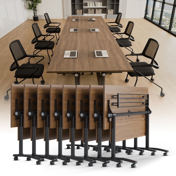 Conference Room Tables with Wheels Mobile Folding Training Table Modular Meeting Tables for Office Conference Room (8,Walnut,71in)