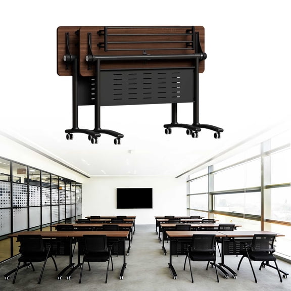 Conference Table, 2PC Folding Flip Top Conference Room Tables, Mobile Office Meeting Desk with Wheels, Modern Space-Saving Seminar Table for Classroom, Office,Training Room