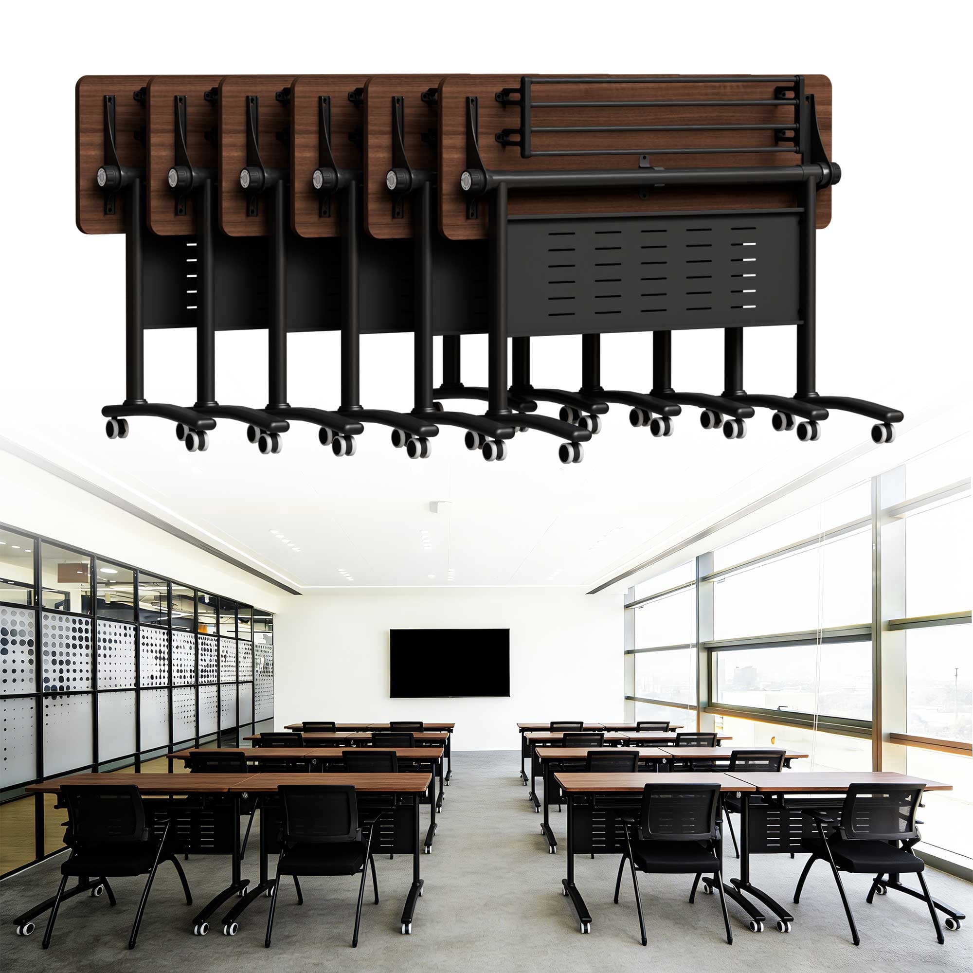 Mobile In Table Conference Table, 6PC Folding Flip Top Conference Room Tables, Mobile ...