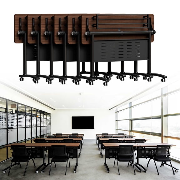 Conference Table, 6PC Folding Flip Top Conference Room Tables, Mobile Office Meeting Desk with Wheels, Modern Space-Saving Seminar Table for Classroom, Office,Training Room