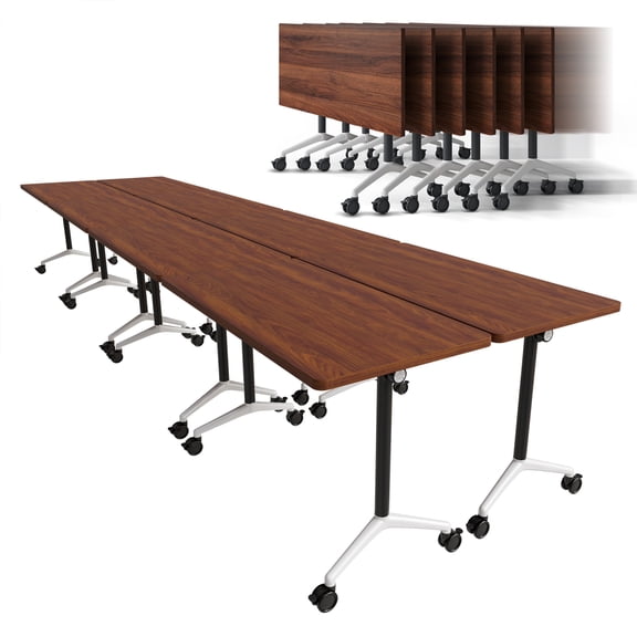 Conference Table 6ft,Folding Conference Room Table on Wheels,Mobile Flip Top Training Tables for Office,Meeting(2,Walnut,61" D X 19.6" W X 29.5" H)