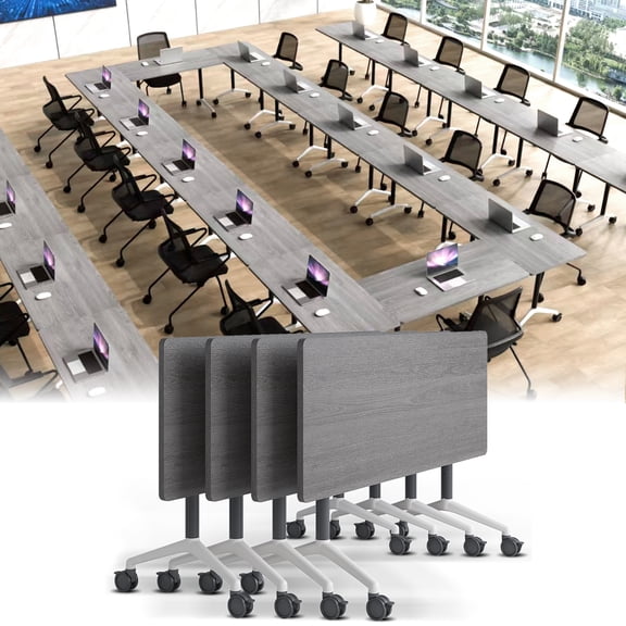 Conference Table 6ft,Folding Conference Room Table on Wheels,Mobile Flip Top Training Tables for Office,Meeting(4,Grey,55" D X 21.6" W X 29.5" H)
