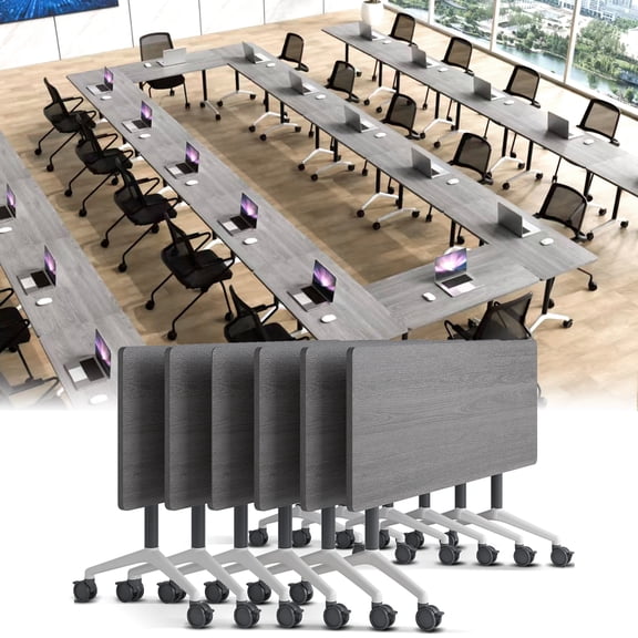 Conference Table 6ft,Folding Conference Room Table on Wheels,Mobile Flip Top Training Tables for Office,Meeting(4,Grey,61" D X 19.6" W X 29.5" H)