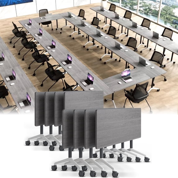 Conference Table 6ft,Folding Conference Room Table on Wheels,Mobile Flip Top Training Tables for Office,Meeting(4,Grey,71" D X 23.6" W X 29.5" H)