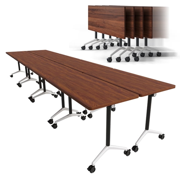 Conference Table 6ft,Folding Conference Room Table on Wheels,Mobile Flip Top Training Tables for Office,Meeting(6,Walnut,55" D X 21.6" W X 29.5" H)