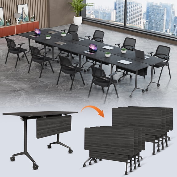 Conference Table 6ft,Folding Conference Room Table on Wheels,Mobile Flip Top Training Tables for Office,Meeting(8,Black,71" D X 19.6" W X 29.5" H)