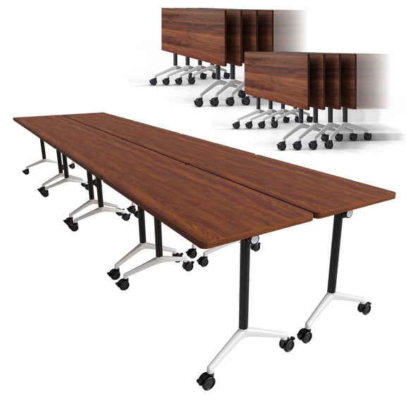 Conference Table 6ft,Folding Conference Room Table on Wheels,Mobile Flip Top Training Tables for Office,Meeting(8,Walnut,71" D X 23.6" W X 29.5" H)