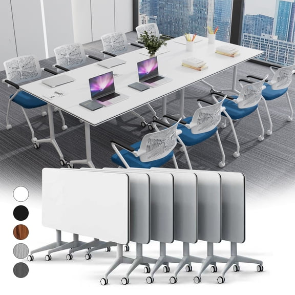 Conference Table 6ft, White Mobile Flip Top Training Tables for Office,Meeting