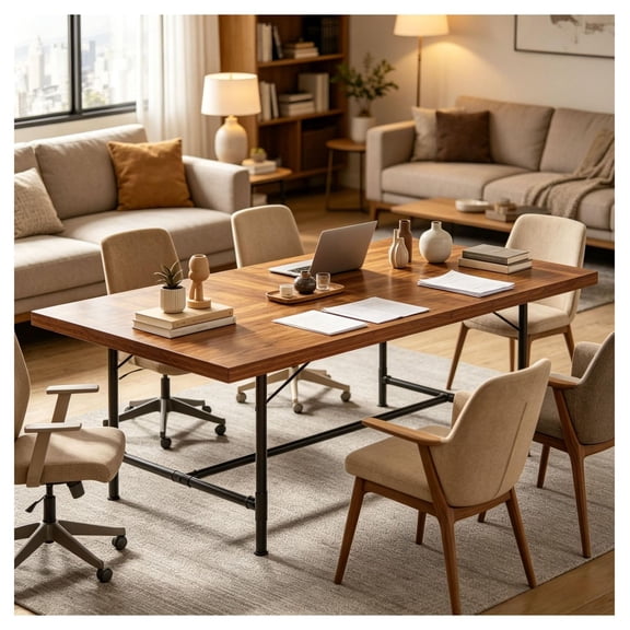 Conference Table 70.8" Rectangle, 6ft Boardroom Desk for Office, Industrial Style Meeting Table - Rustic Brown & Black Metal Frame