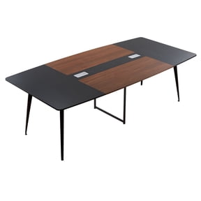 Conference Table, 8 ft Boat Shaped Meeting Table for 10 People, Modern Office Desk with Metal Legs, Easy Assembly, Black and Brown