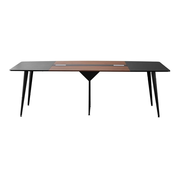 Conference Table 8ft Boat Shaped - Office Meeting Desk for 10 Person, Modern Large Boardroom Table with Metal Legs, Black & Brown, Easy Assembly