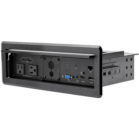 StarTech.com Conference Table Box for AV Connectivity & Charging, 4K HDMI/DP or VGA, GbE, Audio, Power Center w/ 2x USB & 2x UL AC Outlets