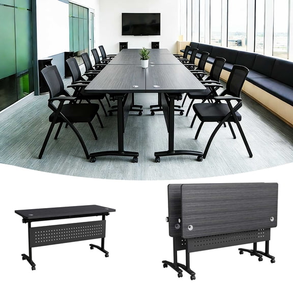 Conference Table with Cable Managements,Mobile Folding Conference Tables with Wheels,Modular Conference Room Tables for 2-16 Person,Training Meeting Desk for Office School Seminar