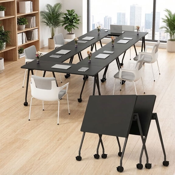 Conference Table, Conference Room Table with Wheels, Flip Top Training Tables Meeting Table for 10 People for Office Conference