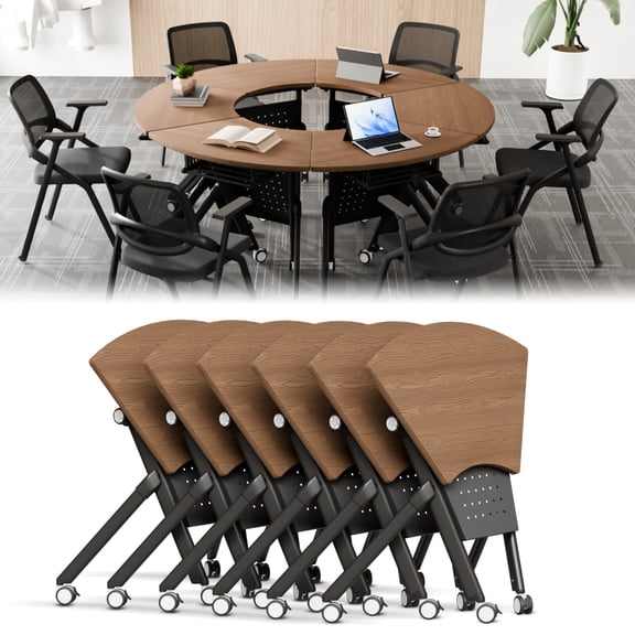 Conference Table,Folding Conference Room Table with Wheels,Fan Shaped Training Table,35.4IN Meeting Tables for Office Classroom