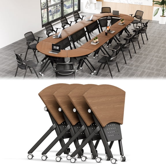 Conference Table,Folding Conference Room Table with Wheels,Fan Shaped Training Table,35.4IN Meeting Tables for Office Classroom