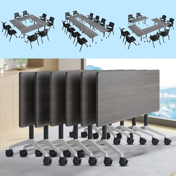 Folding Conference Room Tables for 6-12 Person, Modern Mobile Foldable Training Table with Silent Wheels for Office (Gray 47.2in 6)
