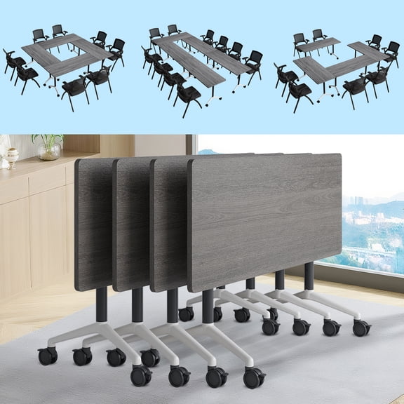Folding Conference Room Tables for 6-12 Person, Modern Mobile Foldable Training Table with Silent Wheels for Office (Gray 47.2in 4)