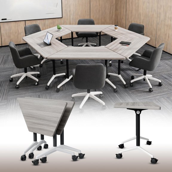 Conference Table,Mobile Folding Conference Table with Wheels,Space-Saving Training Tables,with Flip-Top for Office Classroom Business(2,47.2in,Elm)