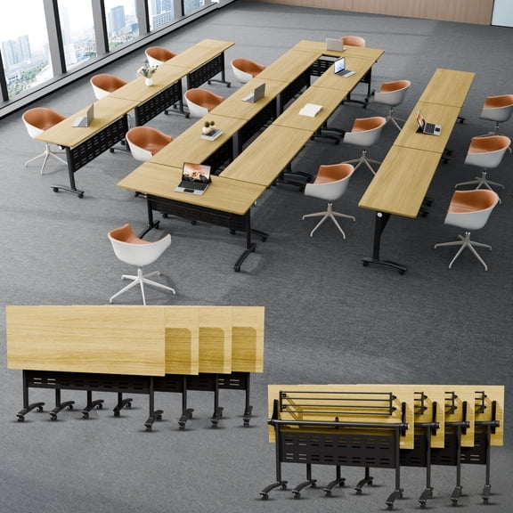 Conference Table with Wheels 47.2in,Foldable Mobile Training Table for Office, Classroom & Meeting Room - Space-Saving Multipurpose Folding Seminar Table Heavy-Duty (Yellow 4P)