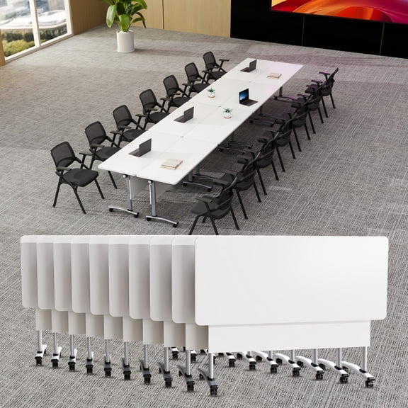 Conference Table with Wheels 47.2in,Foldable Mobile Training Table for Office, Classroom & Meeting Room - Space-Saving Multipurpose Folding Seminar Table Heavy-Duty (Silver 4P)