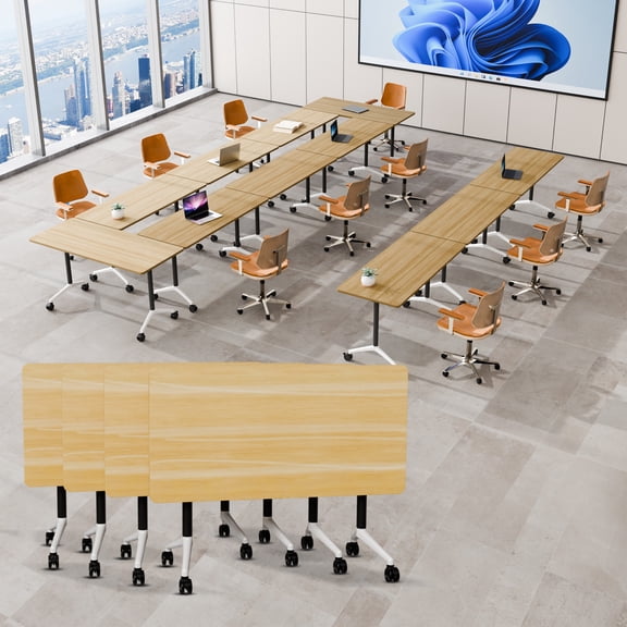 Conference Table with Wheels 47.2in,Heavy-Duty Foldable Mobile Training Table for Office, Classroom & Meeting Room - Space-Saving Multipurpose Folding Seminar Table (Yellow 2P)