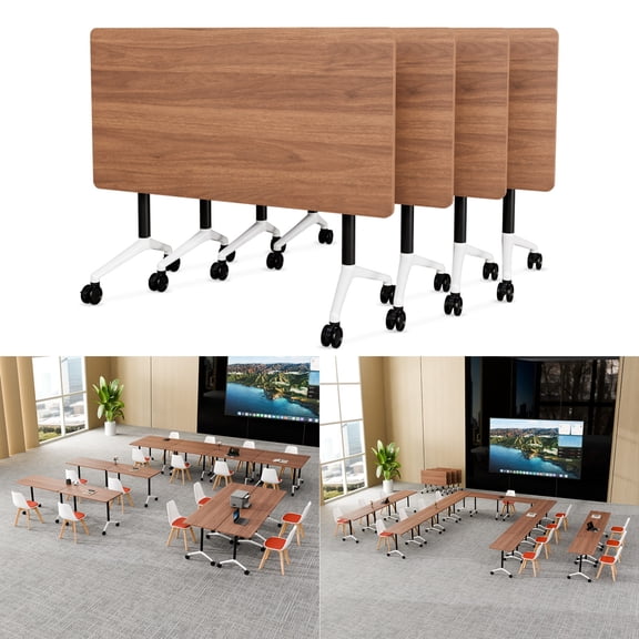 Conference Table with Wheels 47.2in,Heavy-Duty Foldable Mobile Training Table for Office, Classroom & Meeting Room - Space-Saving Multipurpose Folding Seminar Table (Walnut 2P)