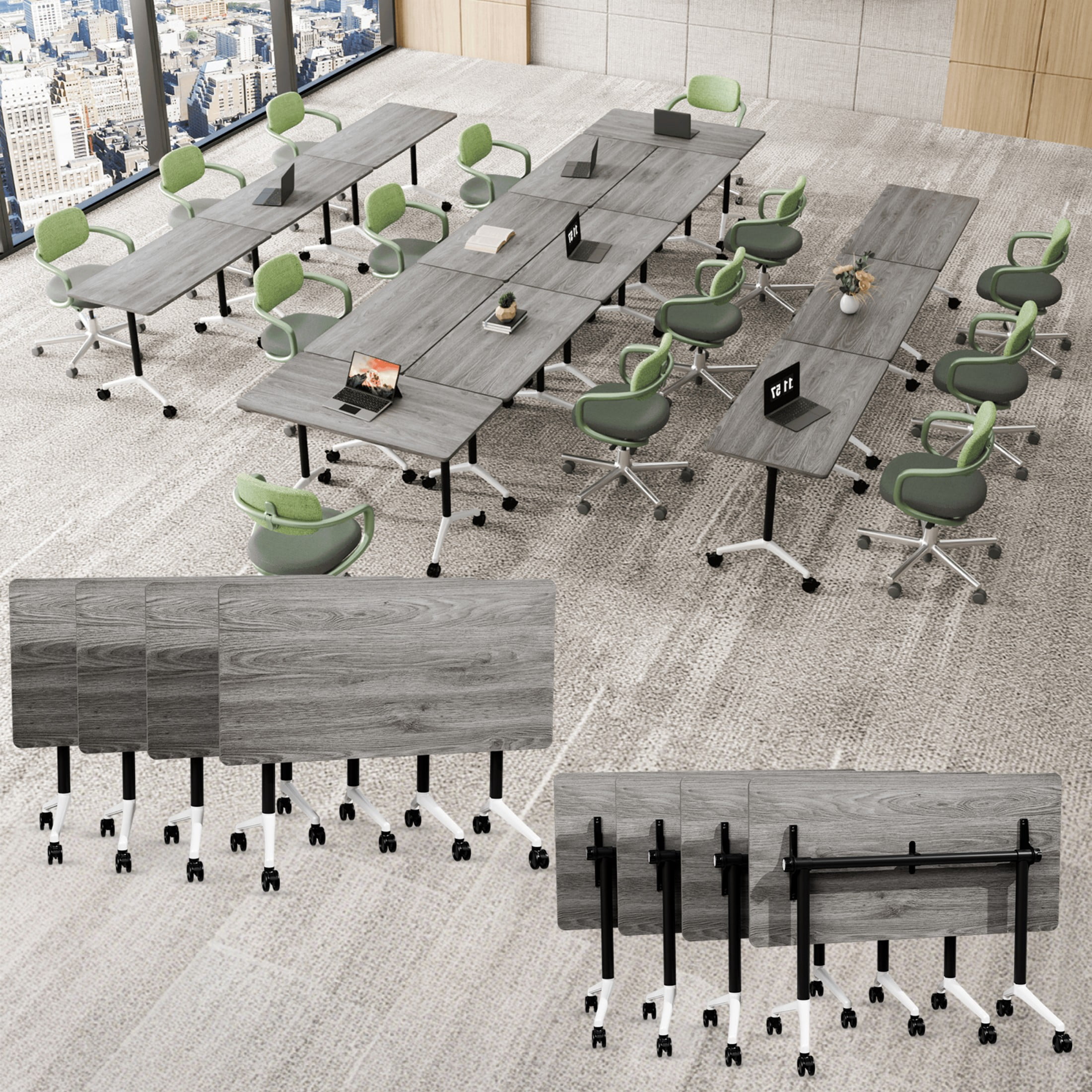 Conference Table with Wheels 47.2in,Heavy-Duty Foldable Mobile Training ...