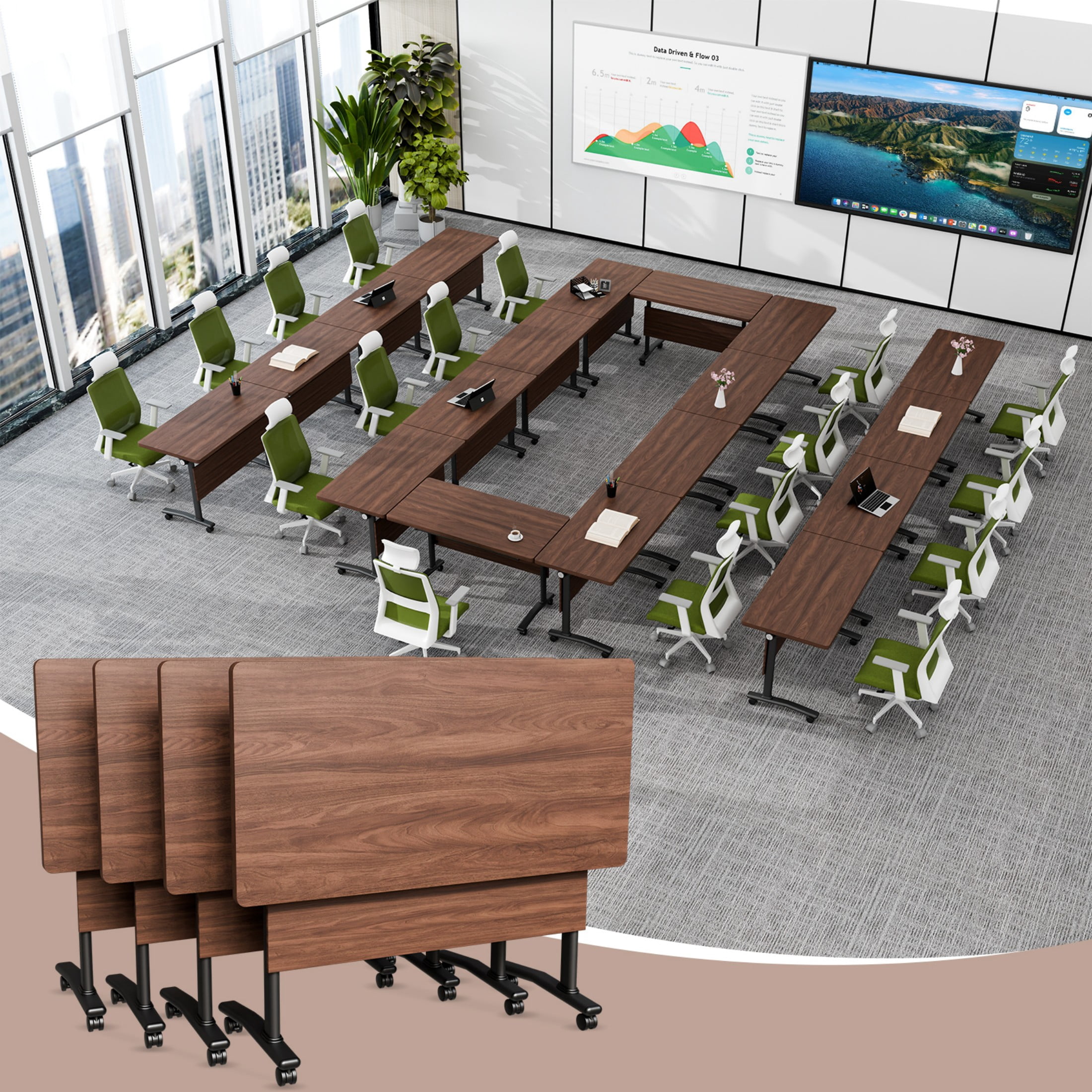Conference Table with Wheels 61IN,Foldable Mobile Training Table for ...