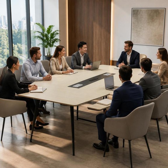 Conference Table, boat-shaped, with integrated charge station, metal legs, for 10 persons, easy assembly