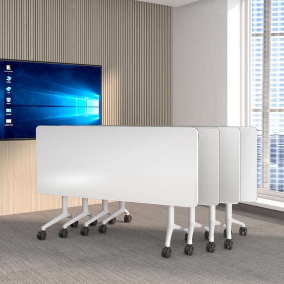 Conference Table with Wheels, Flip Top Rolling Training Table for Office & Meeting Room, Space-Saving Design, Multiple Sizes & Packs