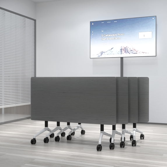 Conference Table with Wheels, Flip Top Rolling Training Table for Office & Meeting Room, Space-Saving Design, Multiple Sizes & Packs
