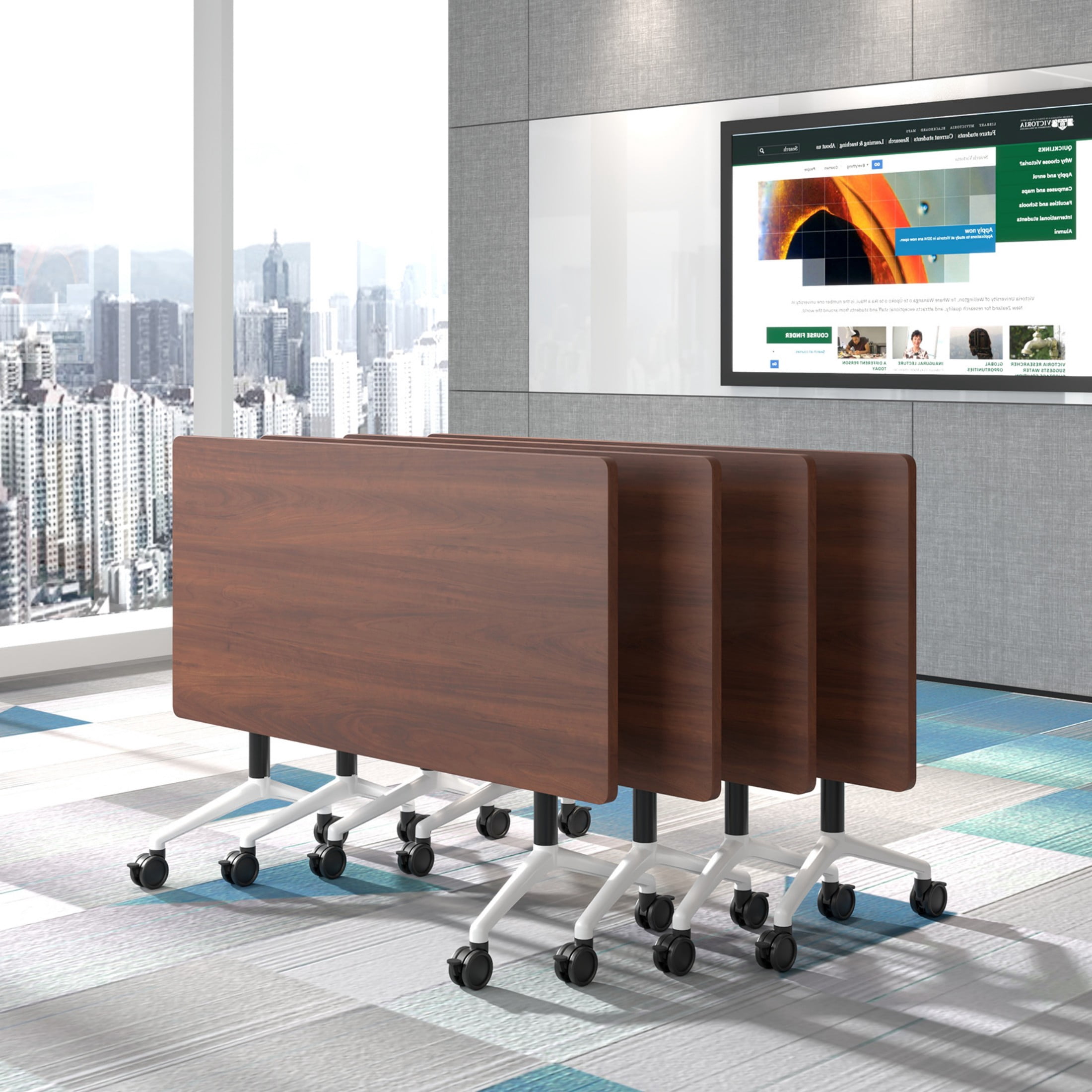 Conference Table with Wheels, Flip Top Rolling Training Table for ...