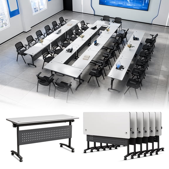 Conference Table with Wheels Set of 8, 47.2" Folding Conference Room Meeting Training Tables for Office Classroom