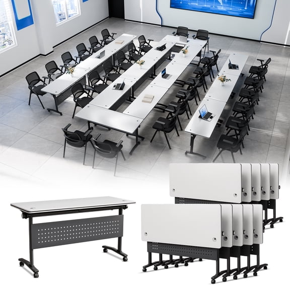 Conference Table with Wheels Set of 8, 61" Folding Conference Room Meeting Training Tables for Office Classroom