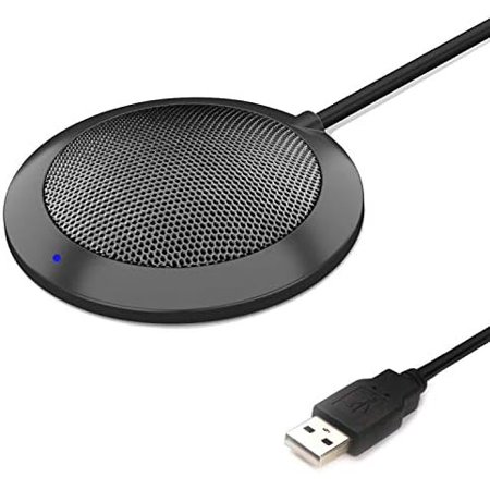 Conference USB Microphone, Computer Desktop Mic with LED Indicator, Plug & Play Omnidirectional Condenser PC Laptop Mics for Online Meeting, Class, Skype, Recording, Zoom, (No Speakers Included)