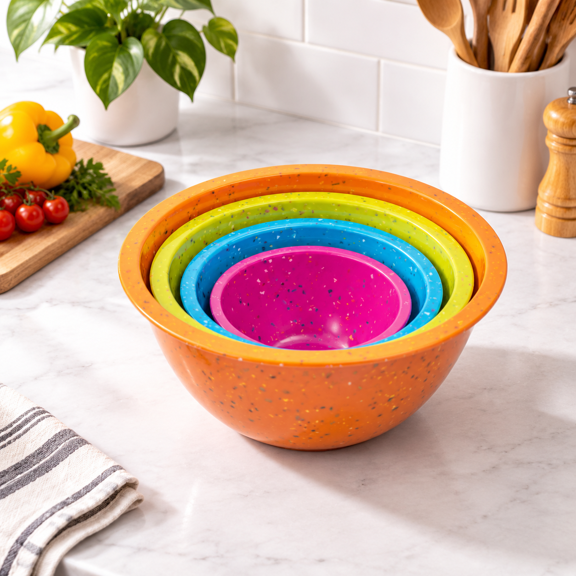 Confetti 4 Piece Nesting Mixing Bowl Set, Fesitive Color, 18oz to 4QT Sizes