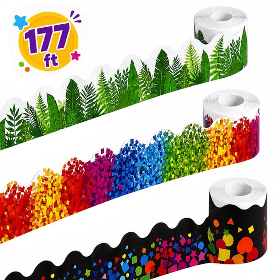 Bulletin Board Border Trim Decorations Confetti Scalloped Rolled Classroom Decoration for School Teacher Classroom Supplies 3Rolls 177ft Set1