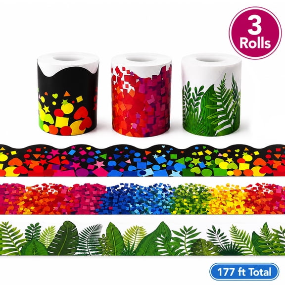 Bulletin Board Border Trim Decorations Confetti Scalloped Rolled Classroom Decoration for School Teacher Classroom Supplies 3Rolls 177ft Set1