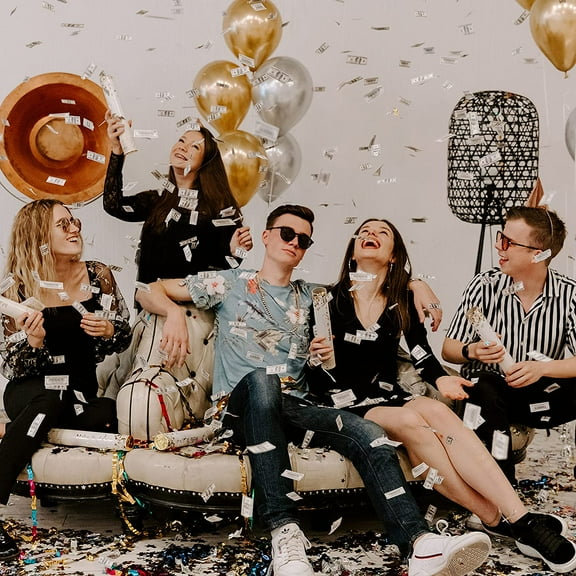 Confetti Cannon Party Poppers - Mini 100 Dollar Bills Money Confetti Poppers - 6 Pack - Easy-to-Use Party Cannon - Fake Money Pop Gun for Graduation, Wedding, Birthday, Celebration, Prank