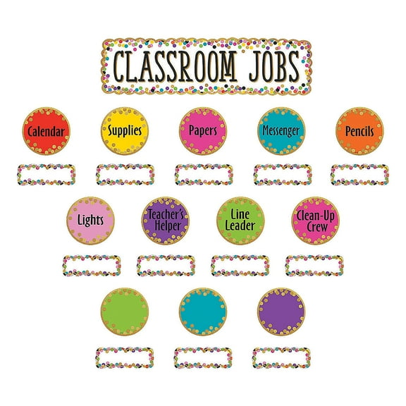 Confetti Classroom Jobs Bulletin Board Set - Educational - 49 Pieces