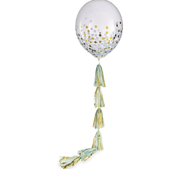Confetti Latex Balloon with Baby Blue Tassel Tail - 24" (1 Pc) - Luxurious Party Decoration for Show-Stopping Celebrations & Events