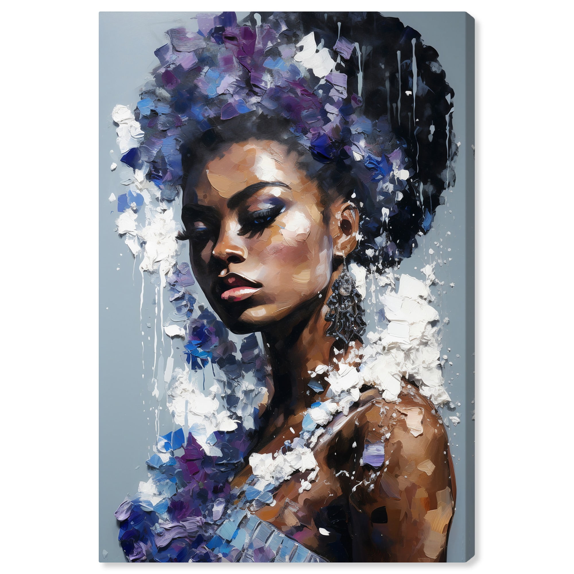 Confetti Petals Modern Boho Canvas Portrait in Blue and Purple